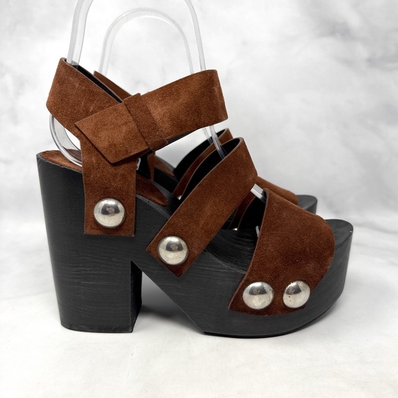 Alexander Wang Tess Suede Chunky Wooden Platform Clog Sandal Heel Brown Boho 35 - Picture 3 of 16